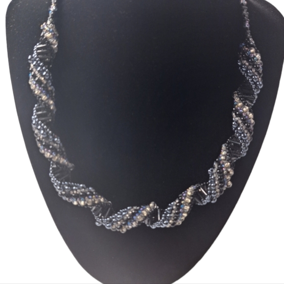Women's‎ Handmade Seed Bead Black,Blue, & Clear Braided Choker Necklace 8… - Picture 1 of 10